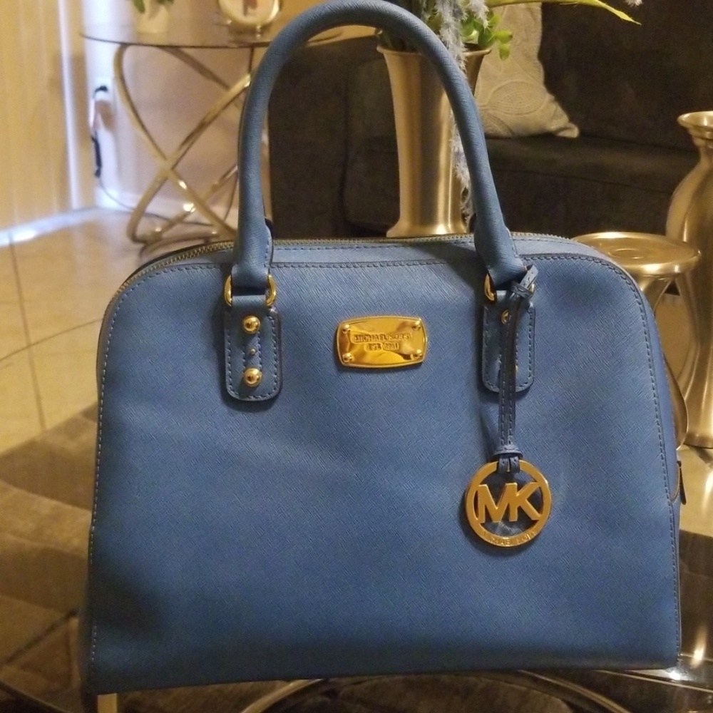 Michael Kors medium satchel baby blue with gol